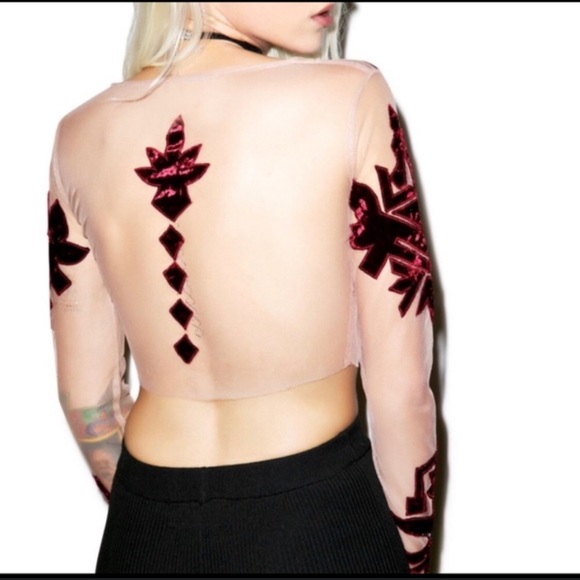 For love and lemons Elegant Sheer Top with Velvet Accents size small - Picture 2 of 11